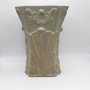 Art Deco Style Vase  - Embossed Neutral Green -  Fall Bouquet Vase